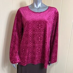 Cato Woman Velvet Blouse High Low hem Long Sleeves Size 14/16W Maroon Textured